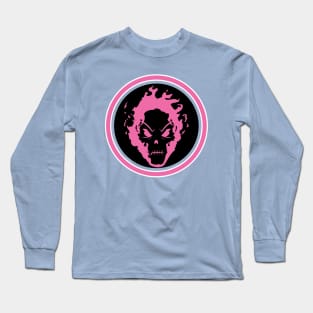 Evil Flaming Hot Pink Skull Halloween icon Logo Long Sleeve T-Shirt